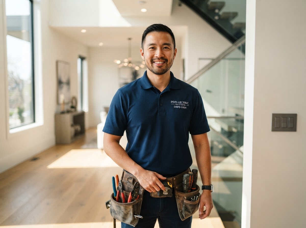 Professional electrician working inside a residential property